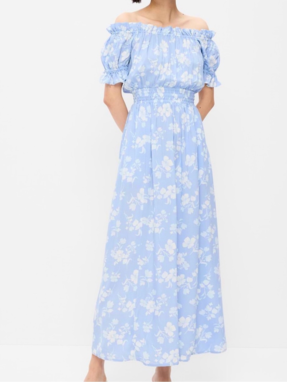 Old Navy Light Blue Off-Shoulder Floral Maxi Dress